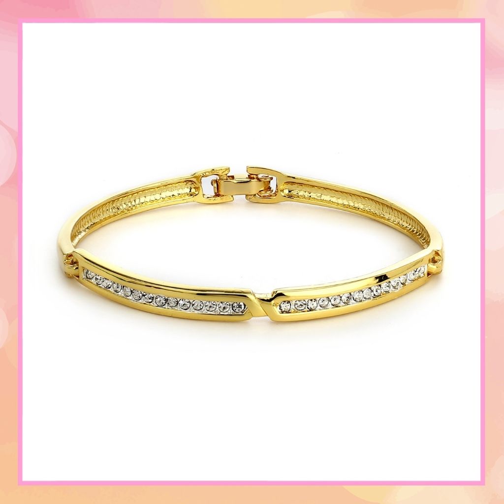 Gold And Silver Plated White Crystal Stone Bangle Bracelet
