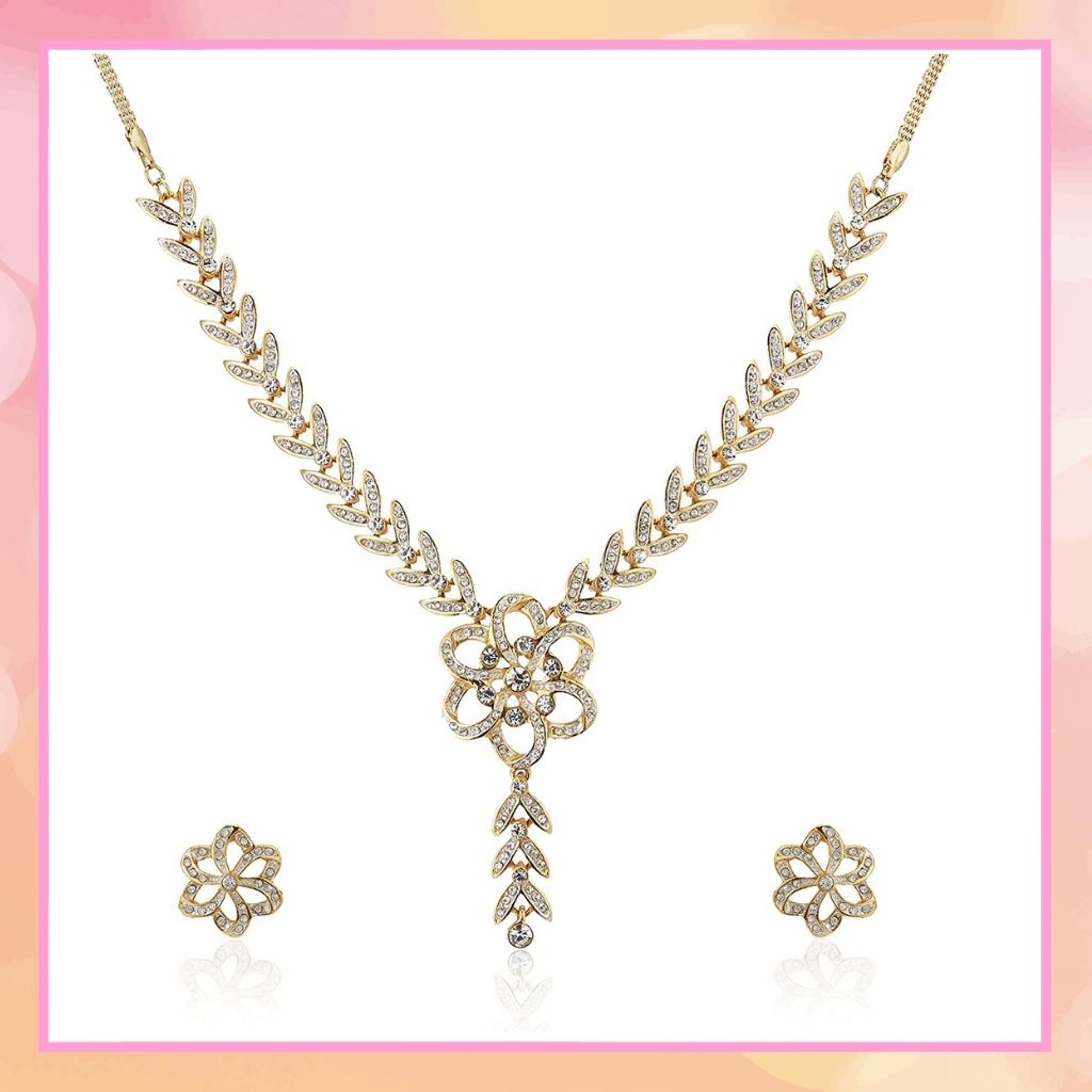 Estele 24 Kt Gold Plated Flower Shape with Austrian Diamond Necklace Set