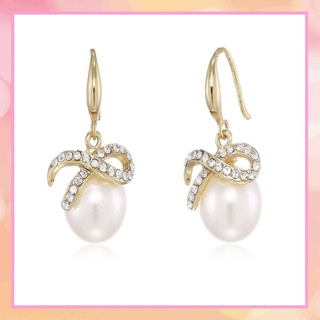 Estele 24Kt Gold Plated Pearl Drop Earrings with Austrian Crystals for Women and Girls