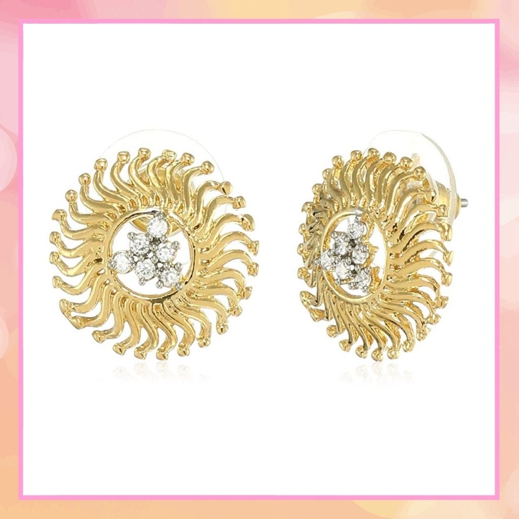 Estele Gold Plated American Diamond Flaming sunflower Stud Earrings for women