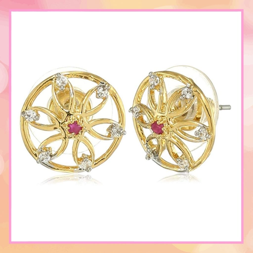 Estele Gold Tone Plated Round Stud Earrings for women