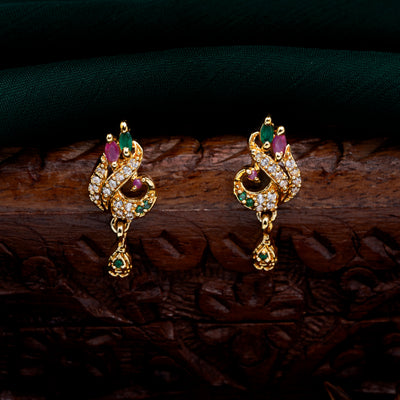 Estele Gold Plated CZ Peacock Designer Earrings For Women
