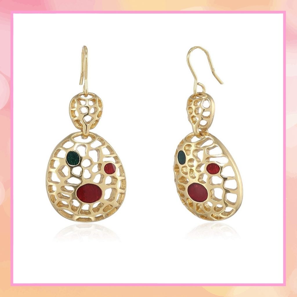 Estele 24 Kt Gold Plated Bubble Cluster Enamel Dangle Earrings  for women