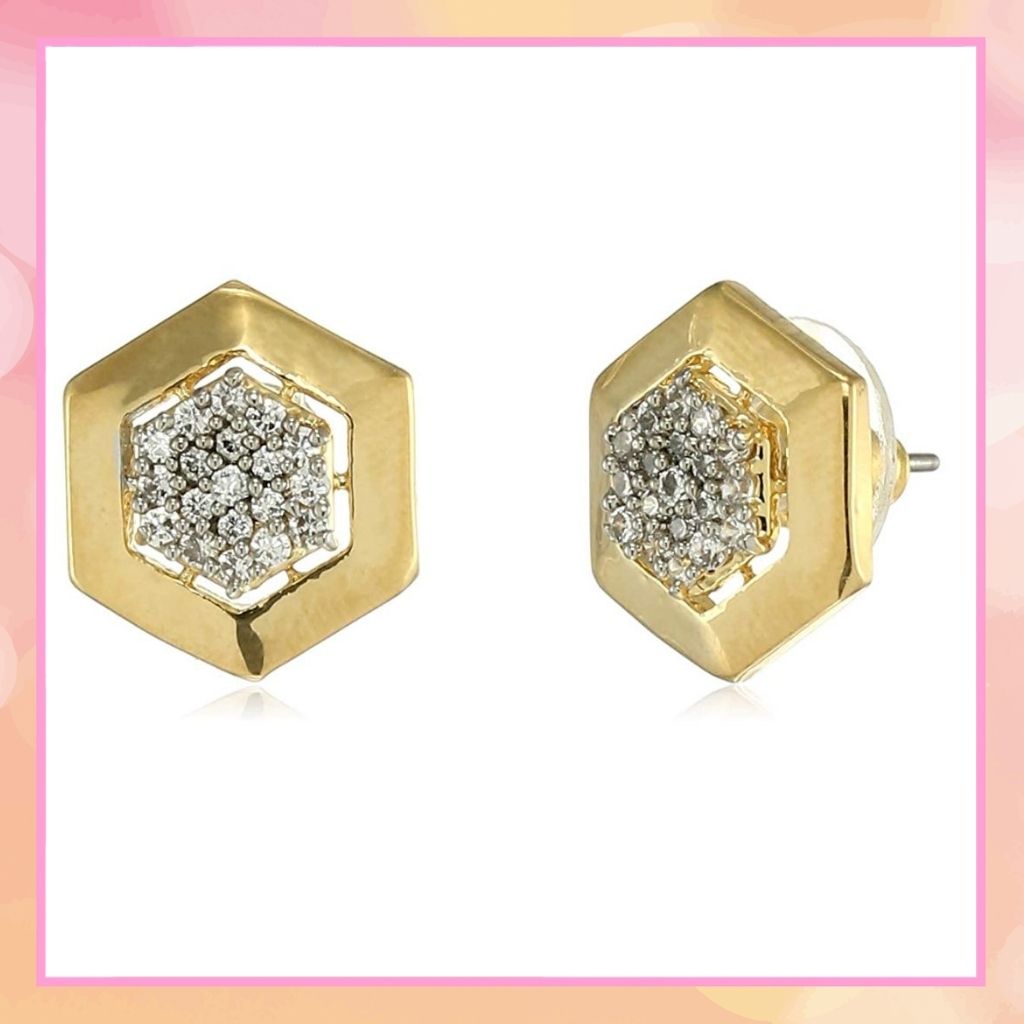 Estele Gold and Silver Plated American Diamond geometric Stud Earrings for women