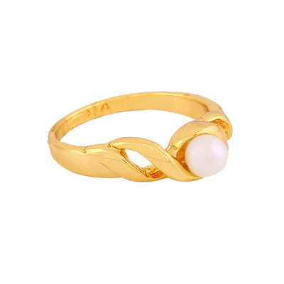 Estele Gold Plated Twisted Finger Ring with Pearl for Women