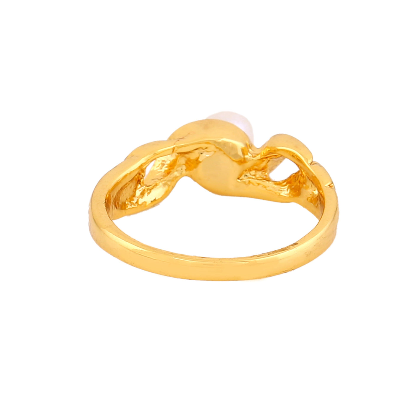 Estele Gold Plated Twisted Finger Ring with Pearl for Women