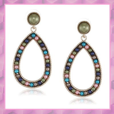 Estele multi colour bead earrings with green top for women