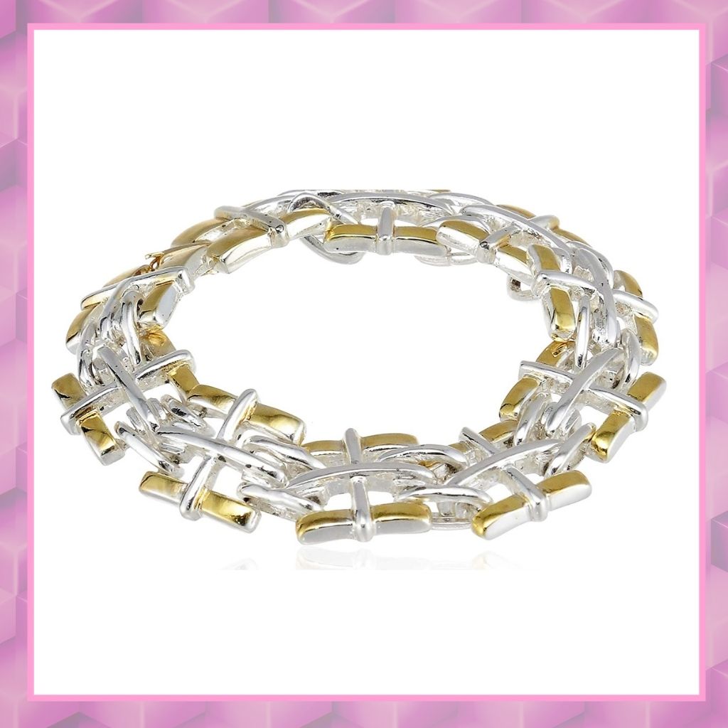 Estele Gold plated Broad Band Link Bracelet for Women