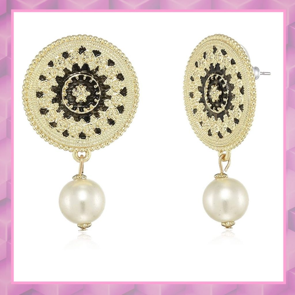 Estele  Gold plated Circularwith white pearl stylish hangings for women