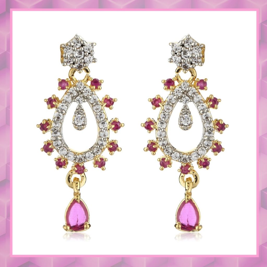 Pink And White AD Stone Drop Earrings