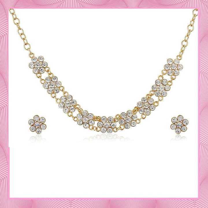 Estele 24 Kt Gold Plated Geometric Shape Austrian Crystal Necklace Set for Women