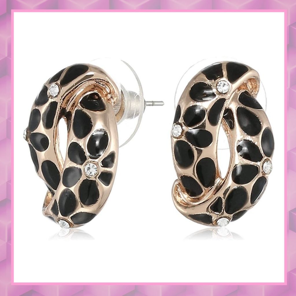 Estele Gold Plated Earrings With Black Colour Flower Print For Women