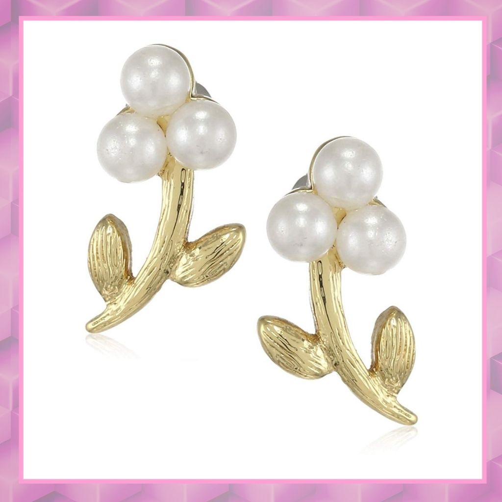 Estele   Gold Plated Pearl Monocot  Stud Earrings for women