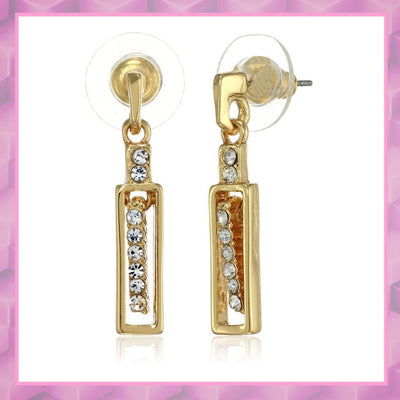 Estele Gold Plated Crystal Pea Pod rectangle Drop Earrings for women