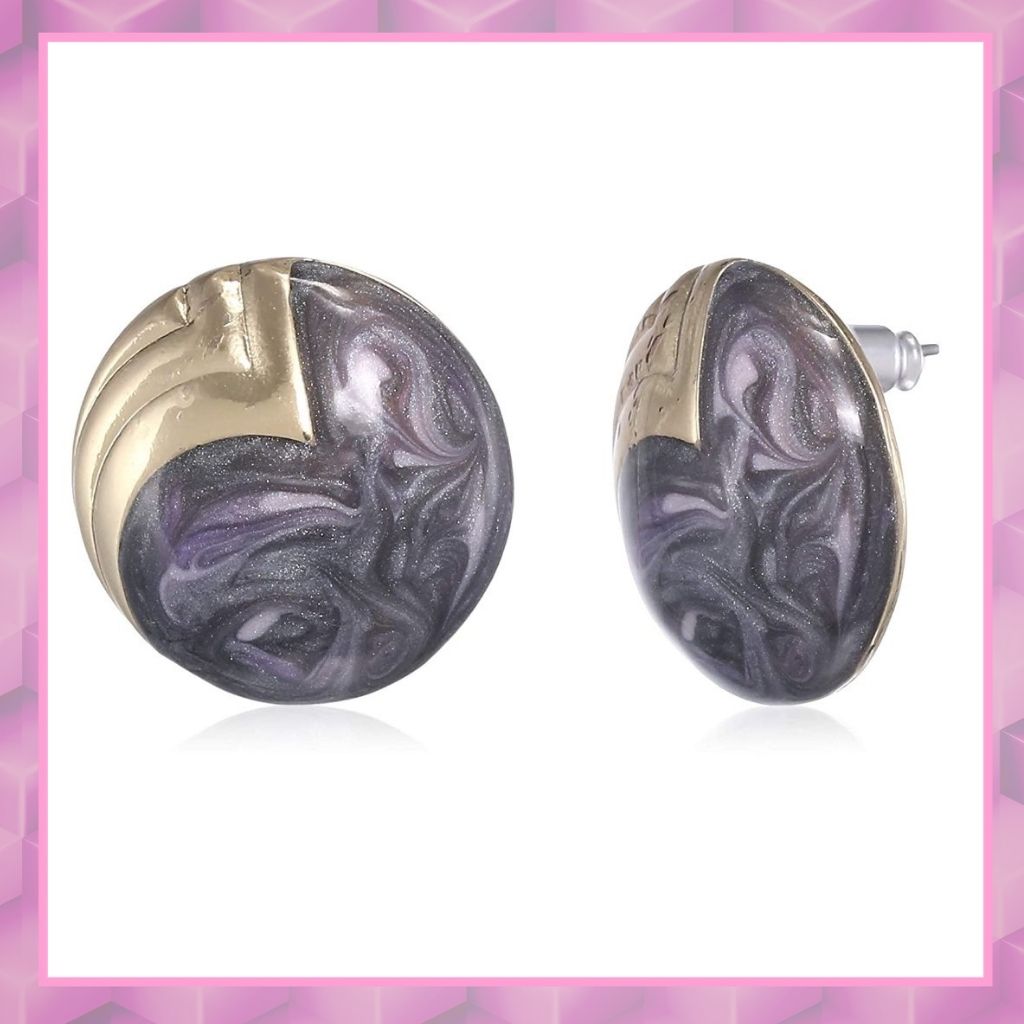 Estele  Gold Plated Purple fancy enamel Stud Earrings for women