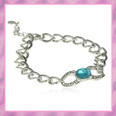 Estele Rhodium Plated Blue Zircon Oval Infinity Chain Bracelet   for women