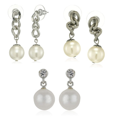 Estele Valentines Day Gift For Her Off-White Pearl Drop Combo Earrings For Girls & Women