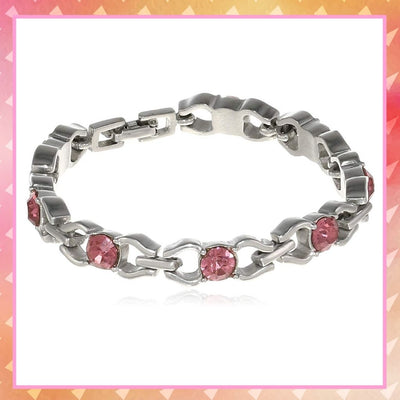 Estele Rhodium Plated Bow Pink Crystal Tennis Bracelet for women