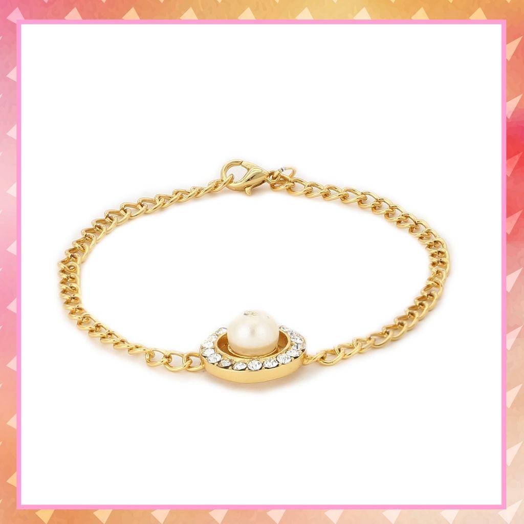 Pearl With White Stone Bracelet