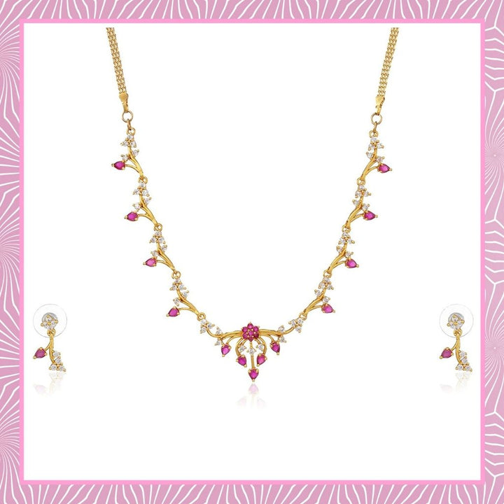 Estele - Rubani Ruby 24 KT gold plated Necklace Set