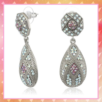 Estele silver oxidised fashion earrings with purple stone for women