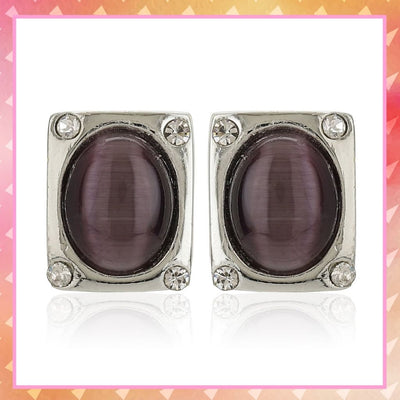 Silver Tone Plated Square Shaped Stud Earrings