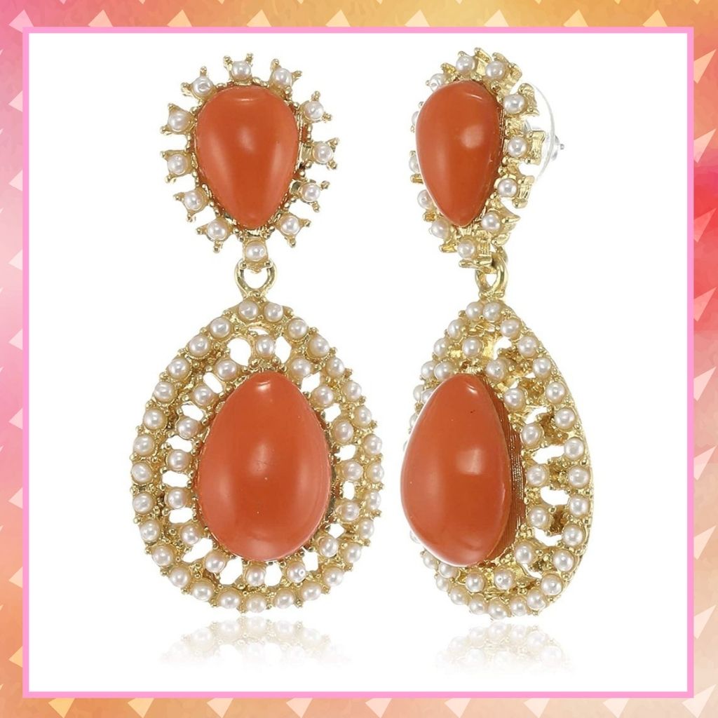 Estele Gold Plated Orange drop Dangle Earrings for women