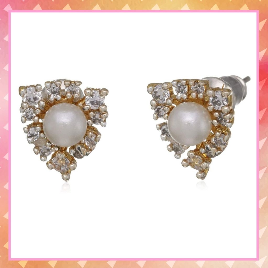 Estele  Gold and Silver Plated American Diamond Drop Pearl Stud Earrings for women