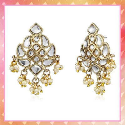 Estele GOLD Plated Kundan Chandbali Hook Dangler Stylish Fancy Party Wear Earrings For Women