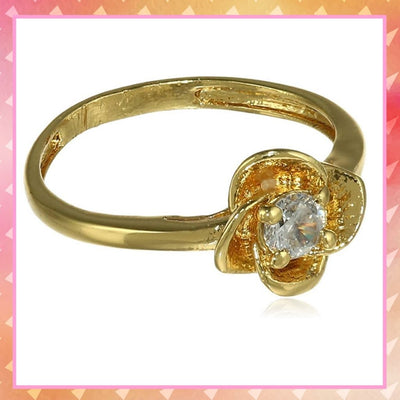 Estele Gold Plated Fancy Ring With Yellow Flower American Diamond For Women( non adjustable)