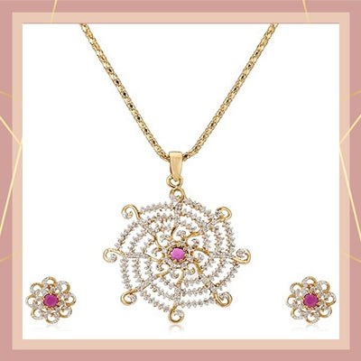 Estele beautiful gold plated with American diamonds wheel designed Pendant Set for Women