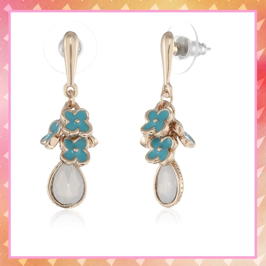 Estele Aqua coloured rose gold plated charms hanging earrings for women