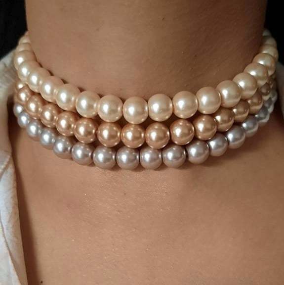 Estele - Charming multi-colour three line Pearl Choker