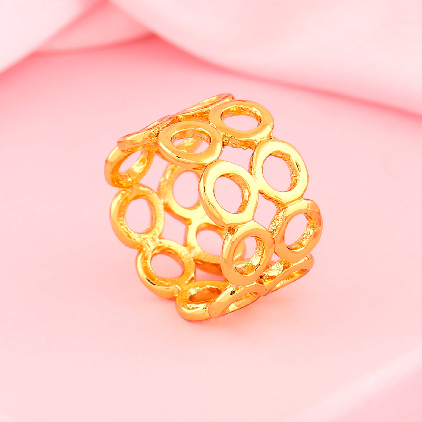 Estele Gold Plated Mesh Designer Finger Ring for Women