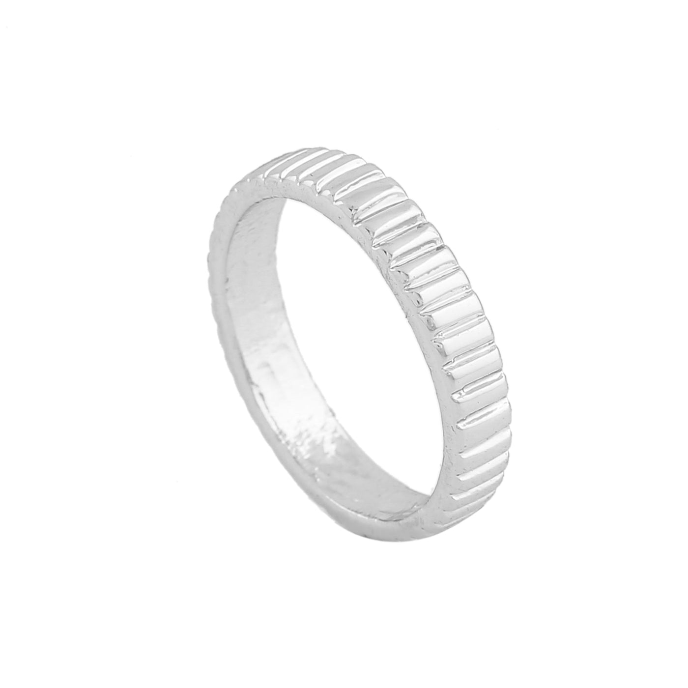 Estele Rhodium Plated Classic Textured Finger Ring for Women
