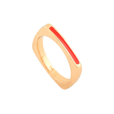Estele Rose Gold Plated Stunning Finger Ring with Red Enamel for Women