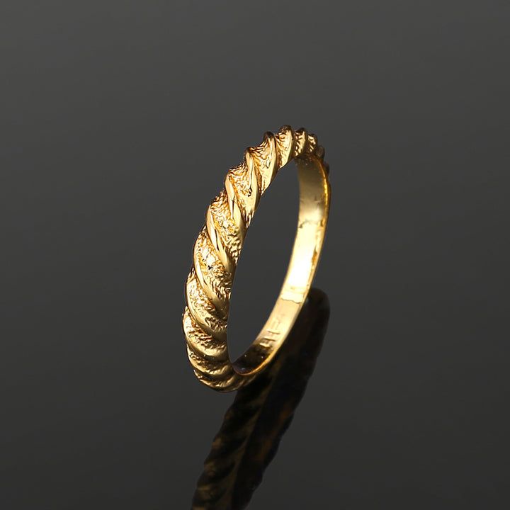 Estele Gold Plated Twisted Textured Finger Ring for Women