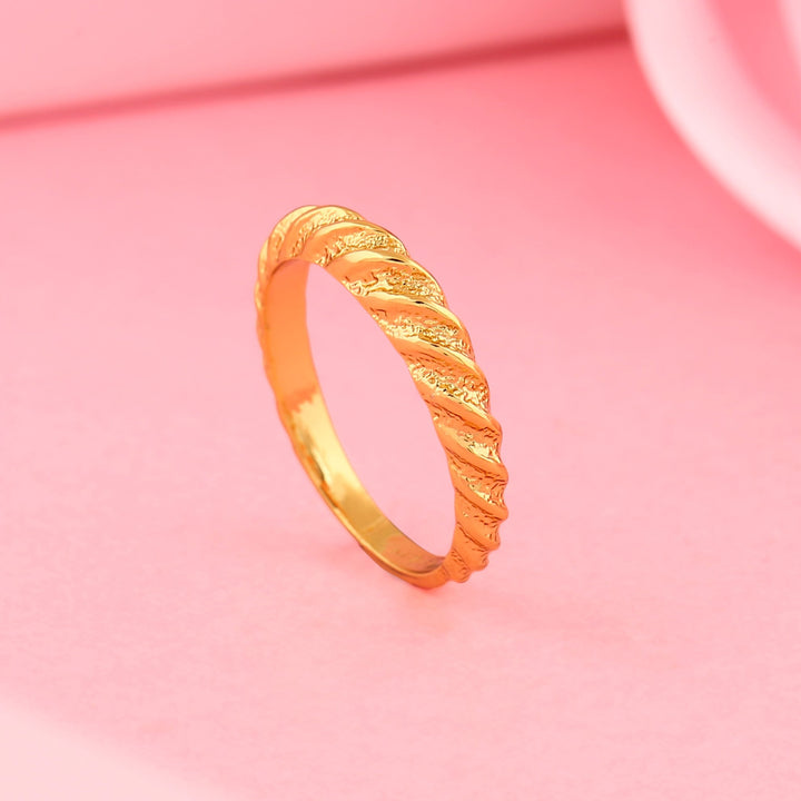 Estele Gold Plated Twisted Textured Finger Ring for Women