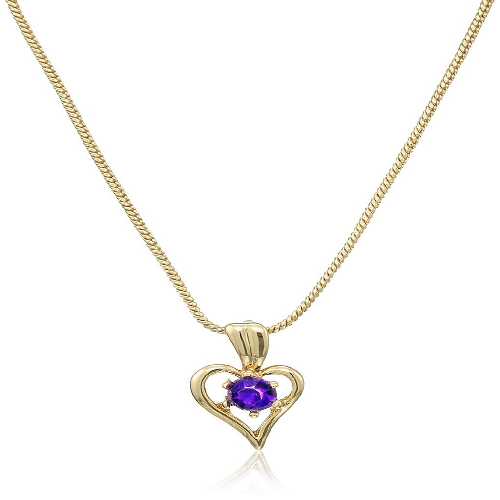 Estele 24 CT Gold Plated Heart Shaped Pendant with Fancy Purple Austrian Crystals for Women