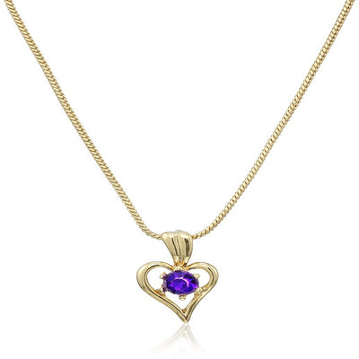 Estele 24 CT Gold Plated Heart Shaped Pendant with Fancy Purple Austrian Crystals for Women