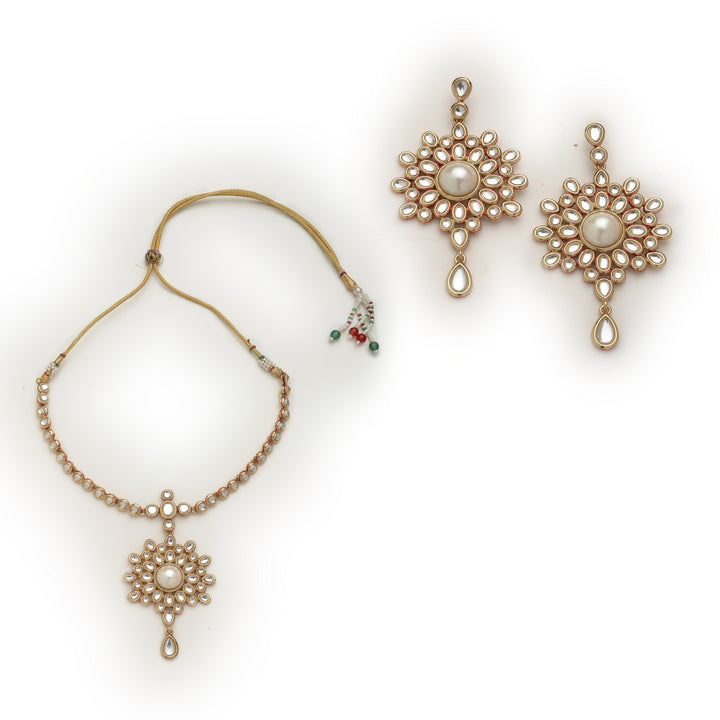 Estele - Antique Gold Plated Traditional Kundan Necklace Set for Women