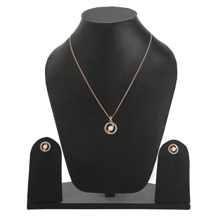 Rose Gold Pearl With Ad Stone Necklace