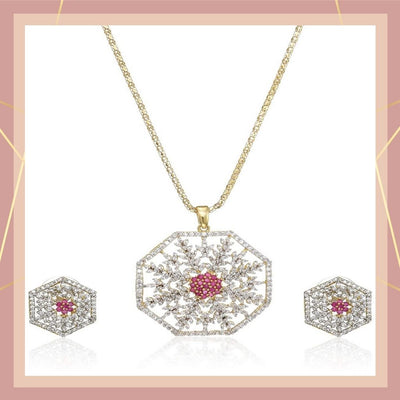 Estele - 24 KT gold plated pendant set with American Diamonds and Ruby Stones for Women