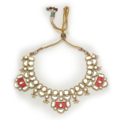Traditional Gold tone Designer Red Enamel Kundan Necklace set