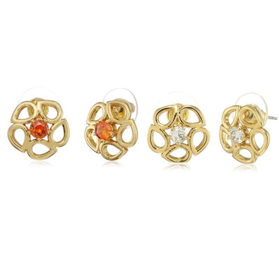 Estele Valentines Day Gift For Her Gold Plated American Diamond Flower Stud Earrings(RED & WHITE)