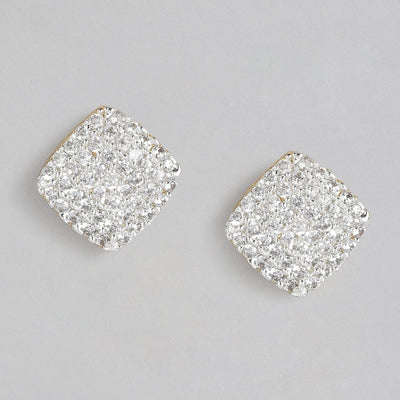 Estele Gold and Silver Plated American Diamond Square Calotropis Stud Earrings for Women,