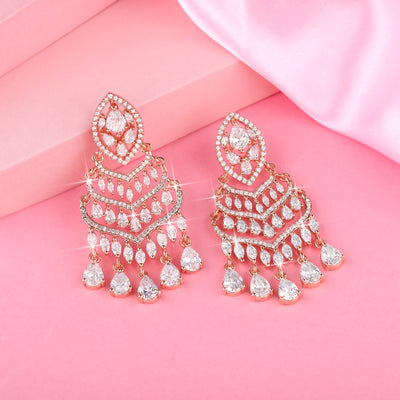Estele Rose Gold Plating CZ Dazzling Designer Earrings for Women