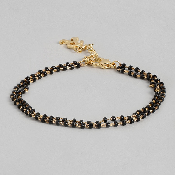 Estele Gold Plated Fascinating "R" Alphabet with Black Beads Bracelet for Women