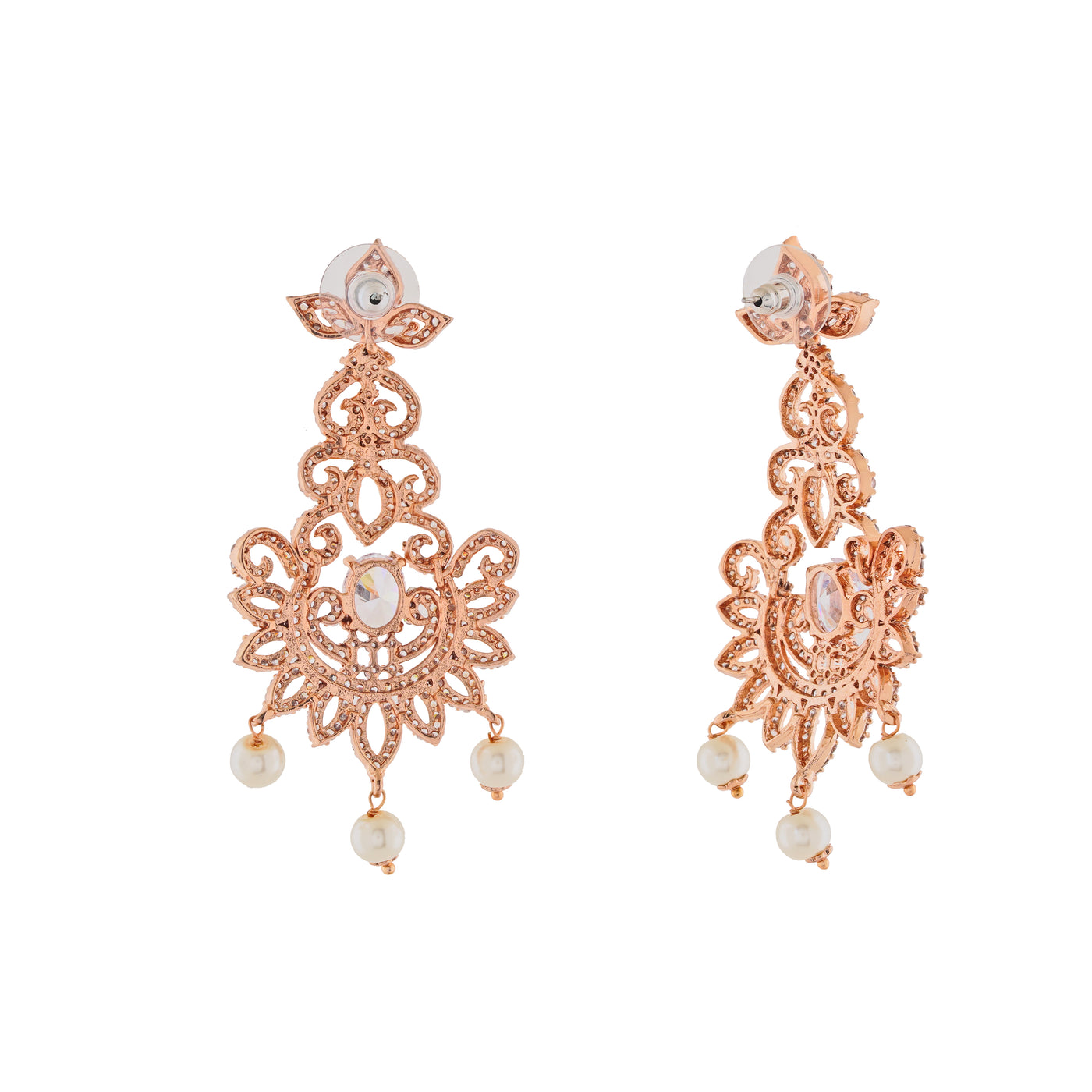 Estele Rose Gold Plated CZ Dazzling Diva Chandelier Earrings for Women