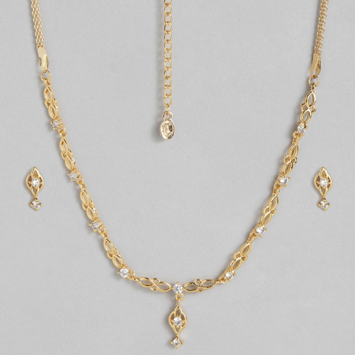 Estele 24 Kt Gold Plated American Diamond Flower Drop Necklace Set for Women